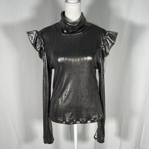 Metallic Black Ruffle Sleeve Top